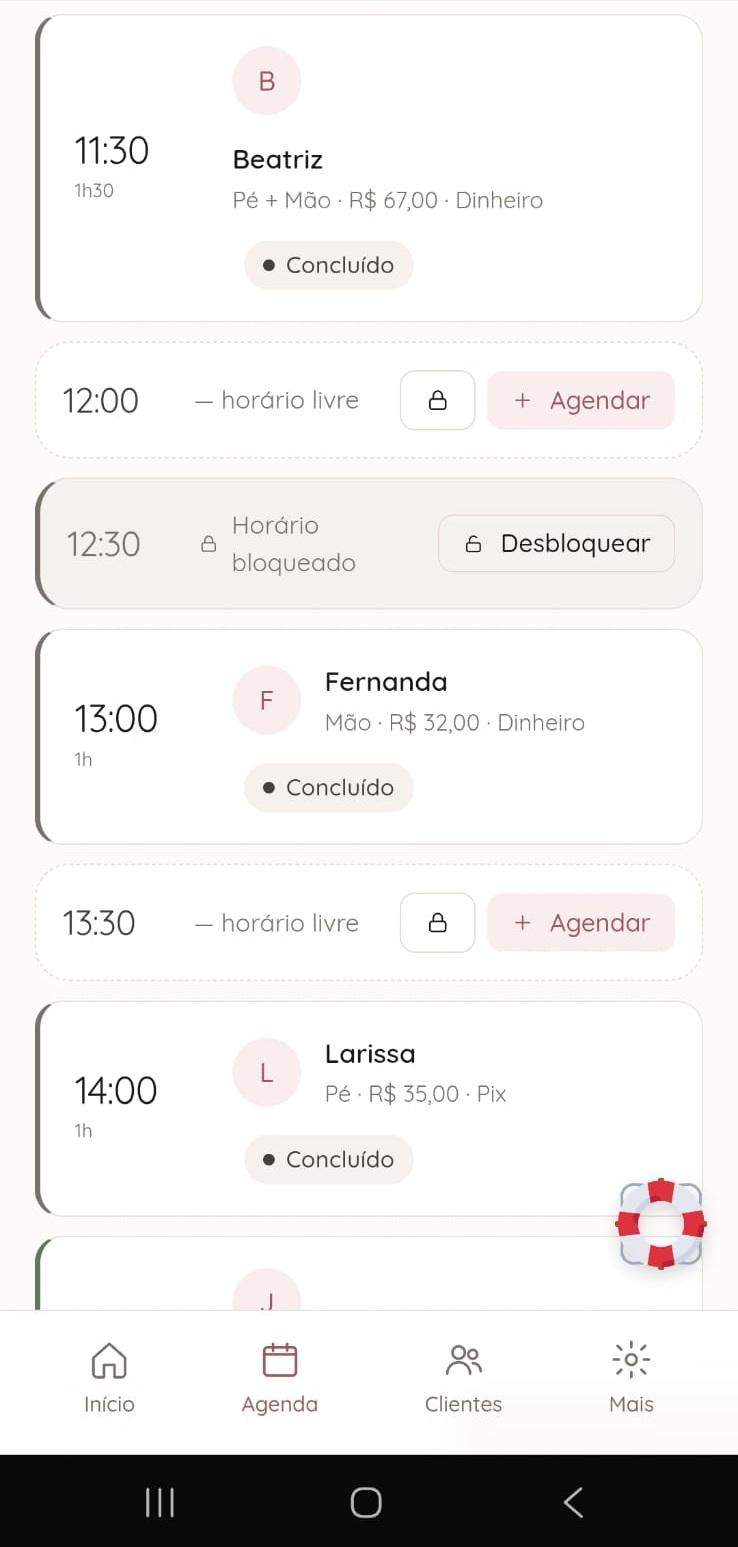 Tela da agenda da ProNail