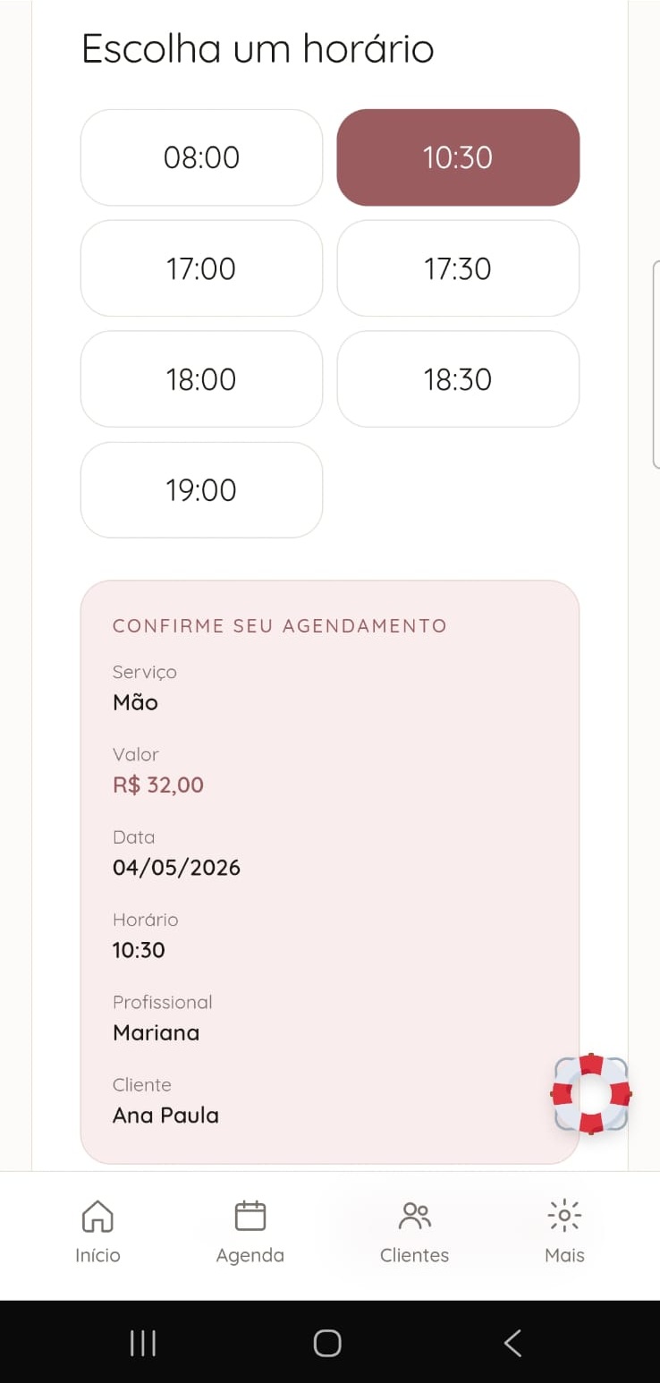Tela de agendamento da ProNail